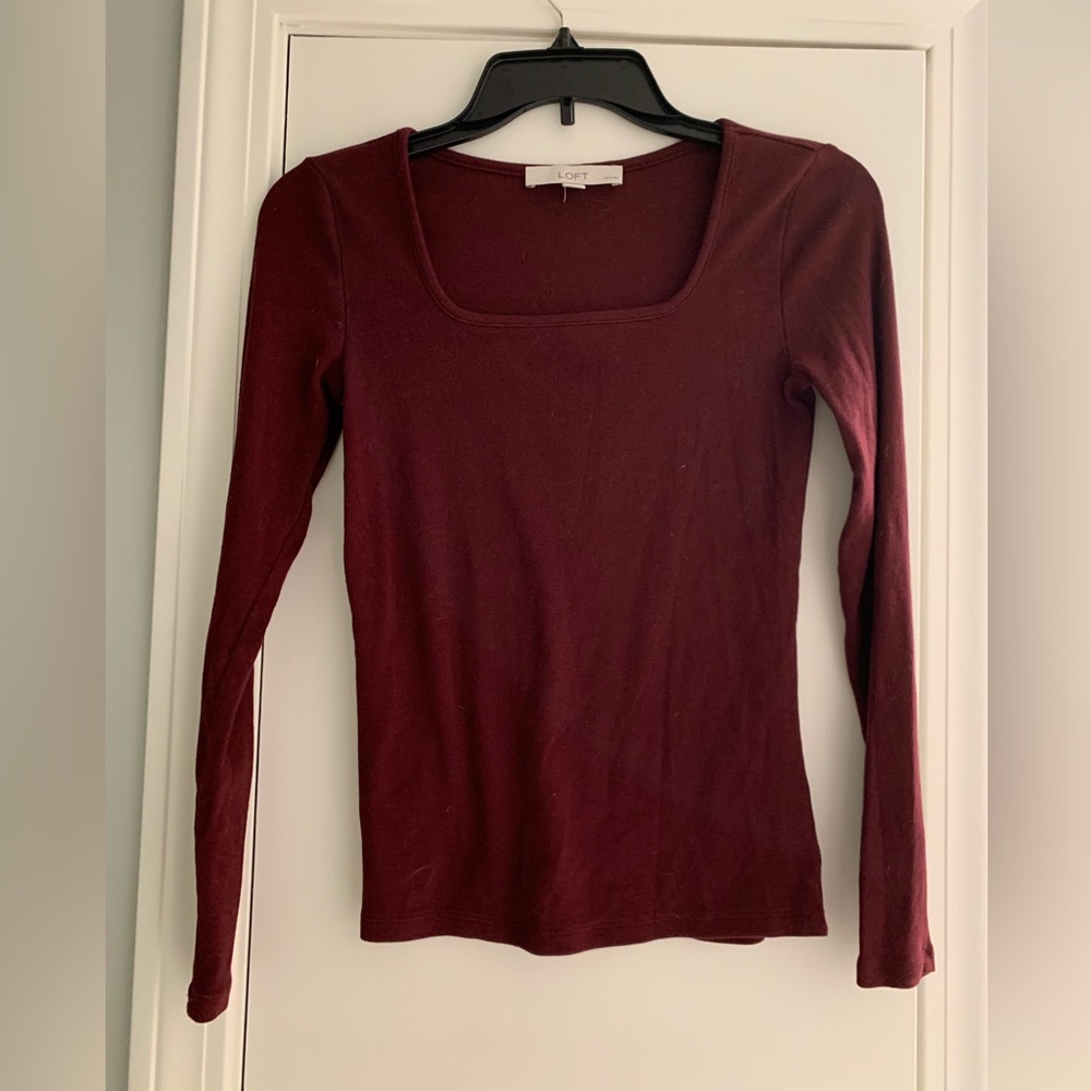 LOFT Maroon Square Neck Shirt